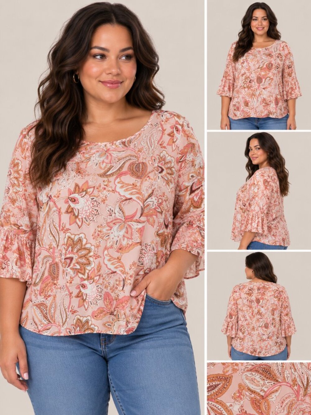 🌟 2/$15 Papillon Pink Paisley Ruffle Sleeve Blouse – XL